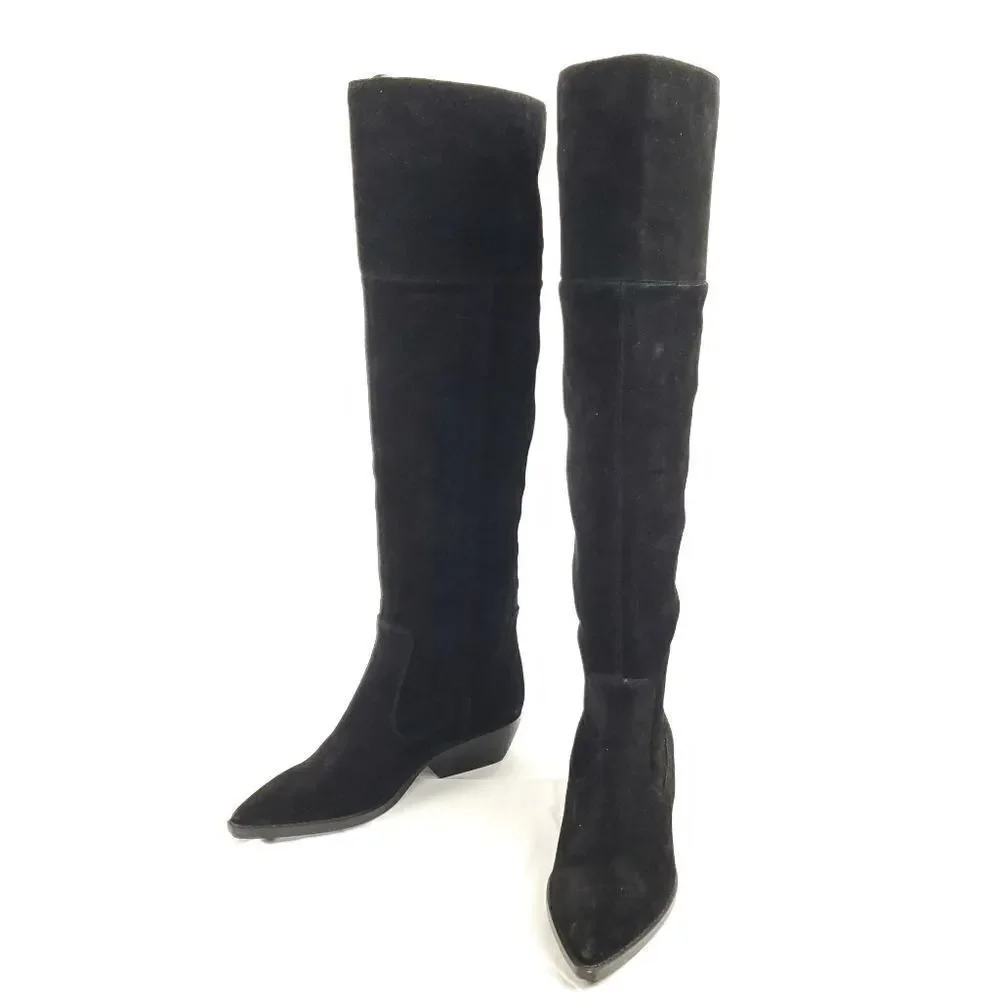 Marc Fisher‎ black Suede Over Knee Boots w low heels sz 6.5M